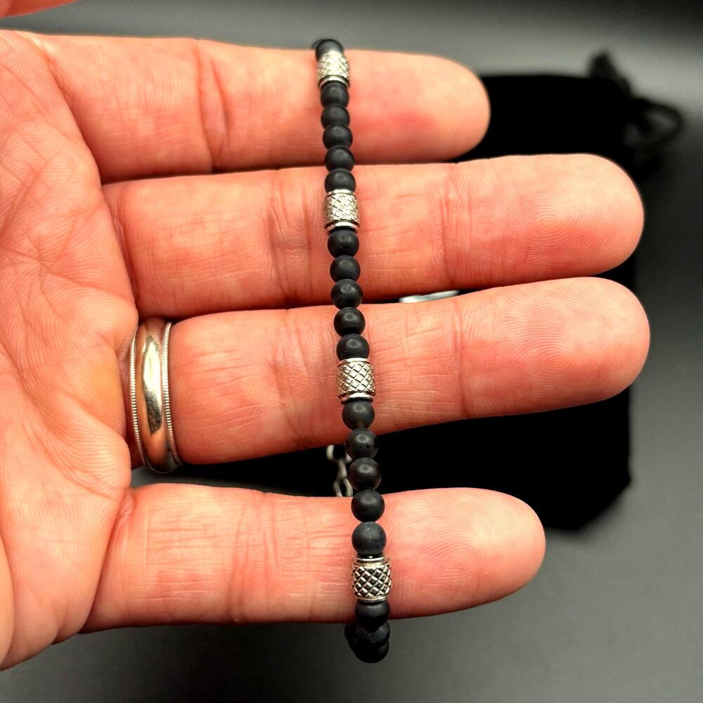 Blackjack BJS37BON Mens Genuine Onyx Stainless Steel Beaded Bracelet NIBWT - Picture 16 of 17
